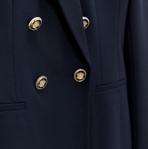 ZARA * DOUBLE BREASTED BLAZER NAVY PIQUE BLAZER - Picture 13 of 13